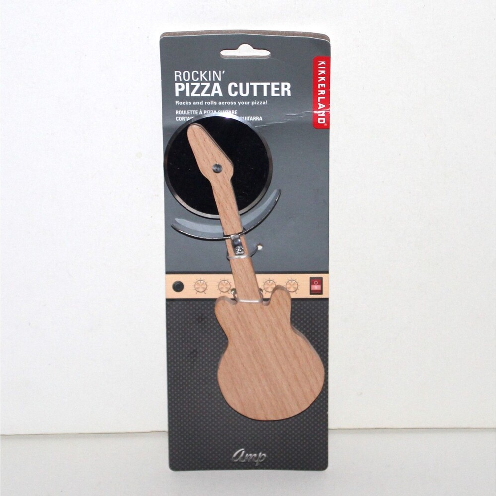 Kikkerland Rocking Pizza Cutter wood stainless steel fun kitchen gadget
